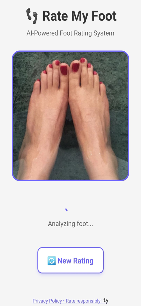 Rate my foot - Rate My Foot app interface showing the AI analysis of a foot photo