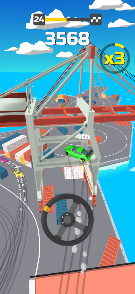 A green car performing a high speed stunt jump in Hyper Drift game