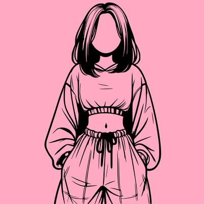 realistic girl faceless with baggy pants and a crop top