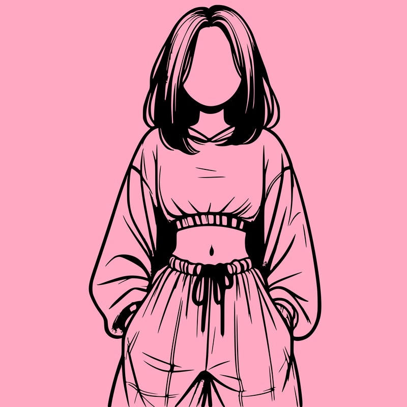 realistic girl faceless with baggy pants and a crop top
