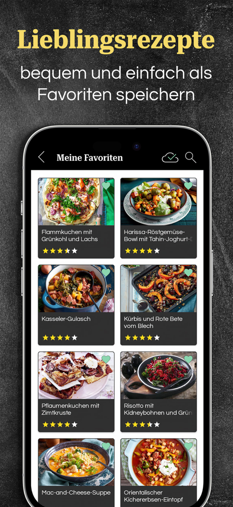 EAT CLUB – Rezepte & Kochen - Eine Anzeige von gespeicherten Lieblingsrezepten in der Eat Club App