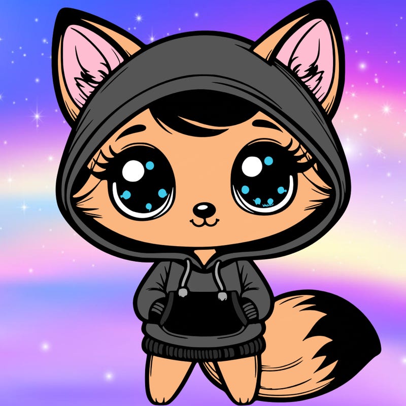 one with big beautiful eyes wearing a fox hoodie, full body
