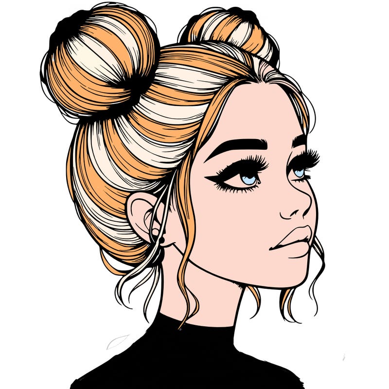 realistic girl with buns on the top of her head