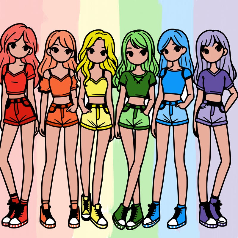 a group of girls wearing crop tops and shorts