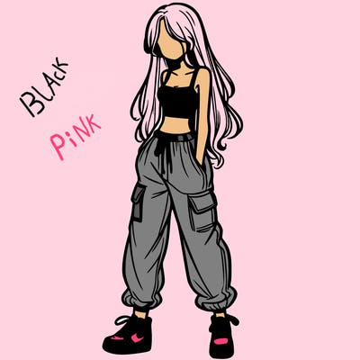girl in baggy pants crop top and long hair