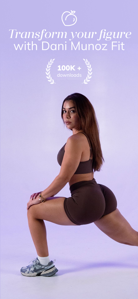 Dani Munoz Fit - Dani Munoz performing a lunge on a promotional screen for her fitness app