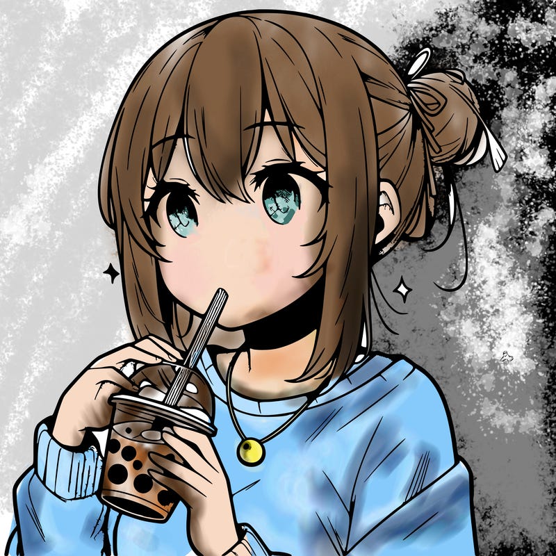 manga character drinking boba