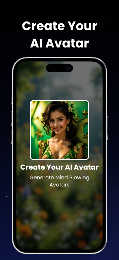 Screenshot of Playground AI app showing the AI avatar generator feature with a high-quality stylized portrait of a woman.