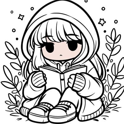 girl in oversized hoodie reading a book