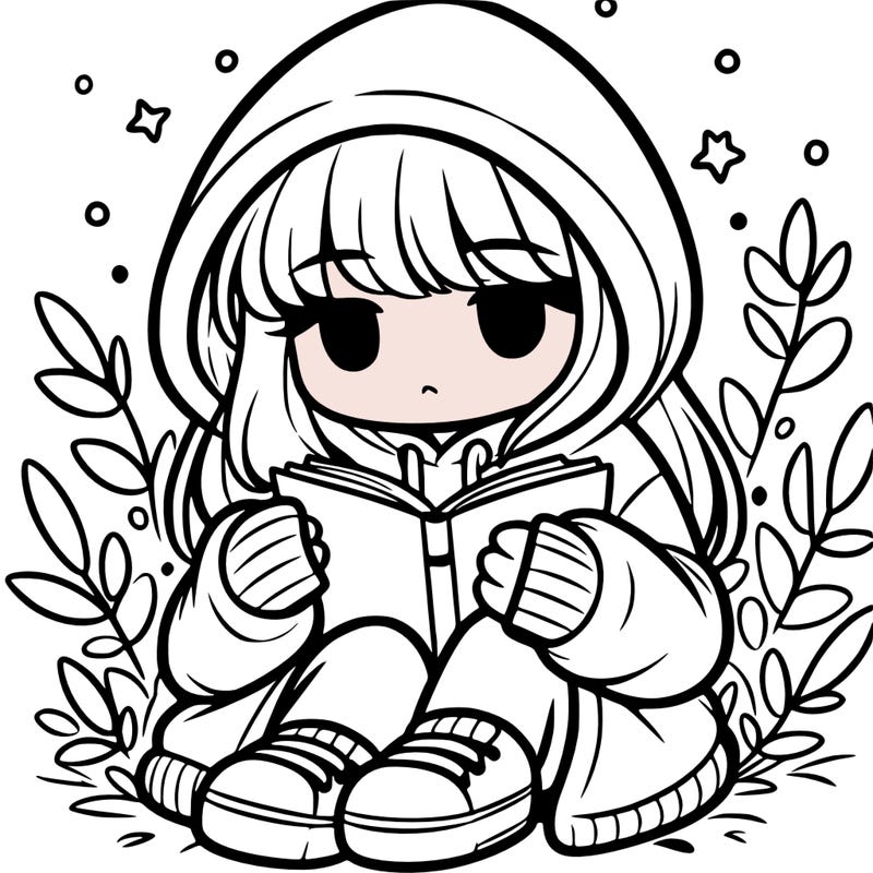 girl in oversized hoodie reading a book