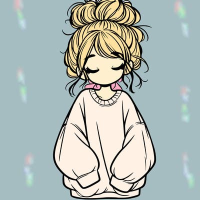 girl with baggy sweatshirt and messy bun