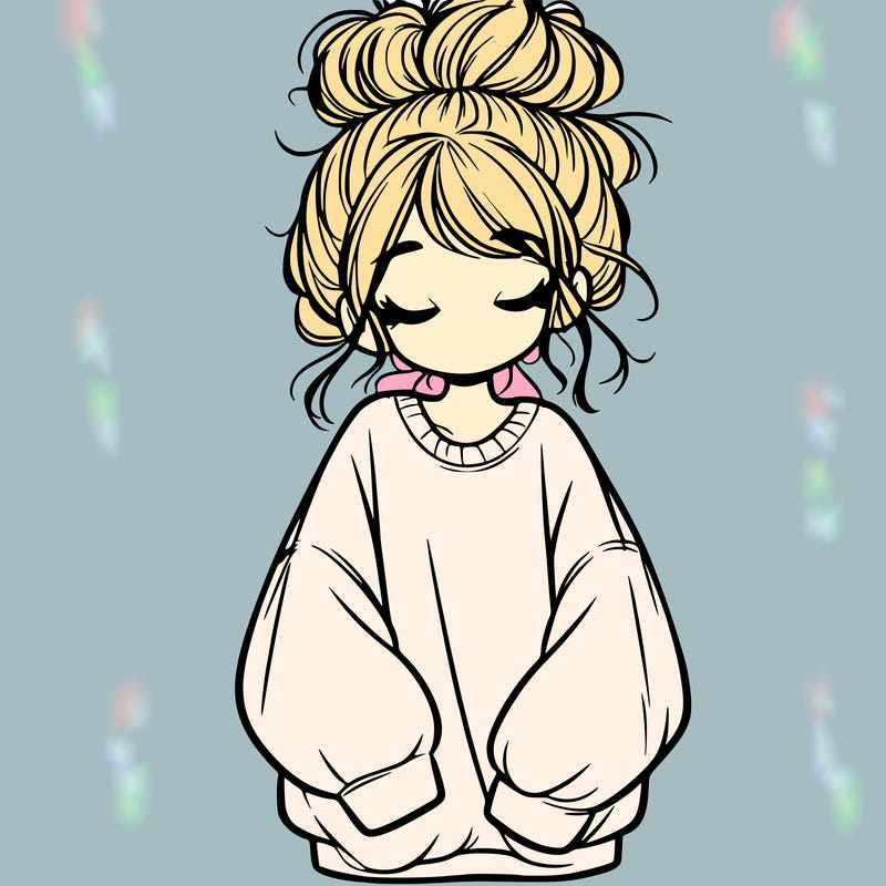 girl with baggy sweatshirt and messy bun