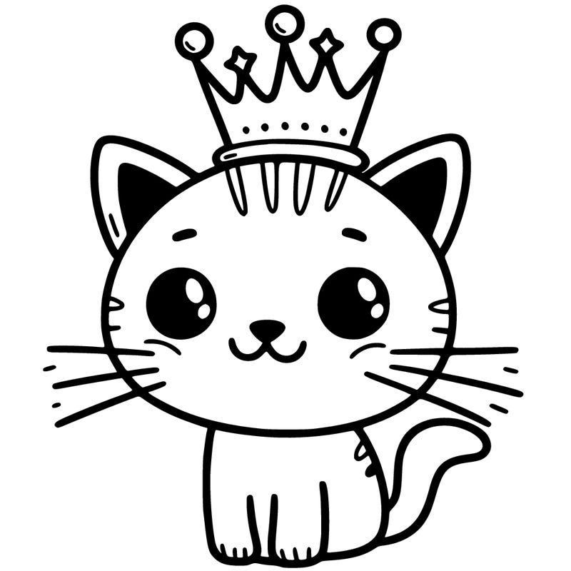 cat with crown easy to color