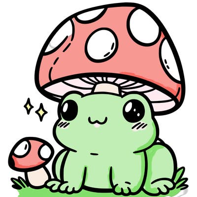 a cute frog with a mushroom hat