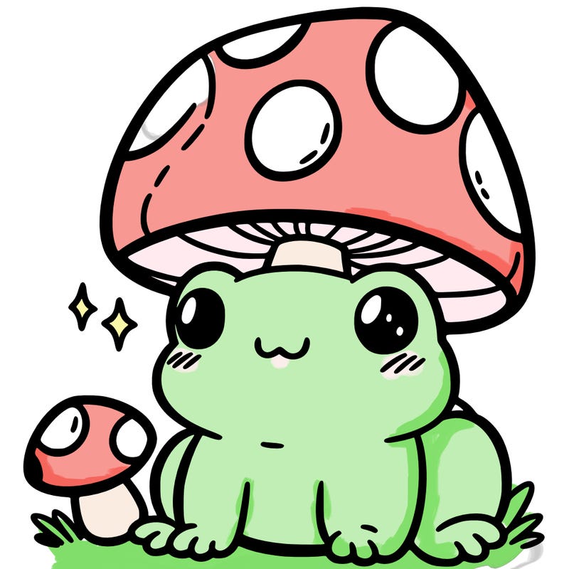 a cute frog with a mushroom hat