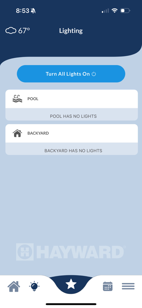 OmniLogic - OmniLogic app interface for managing pool and backyard lighting