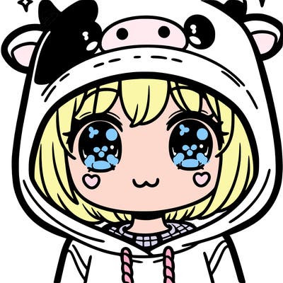 kawaii girl with cow hoodie