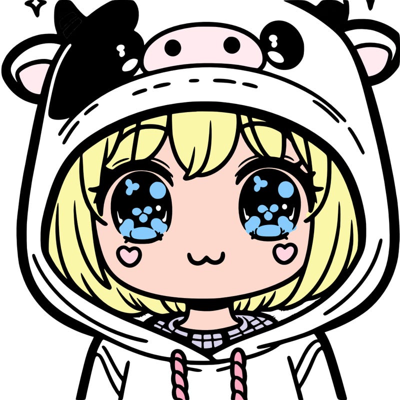 kawaii girl with cow hoodie