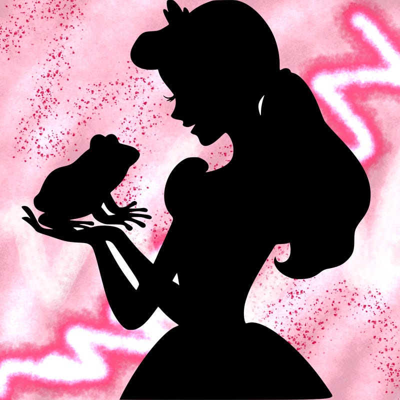 a shadow of a princess holding a frog realistic