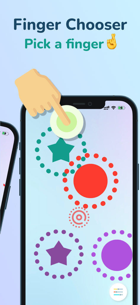 Random player selection feature called Finger Chooser on a smartphone screen