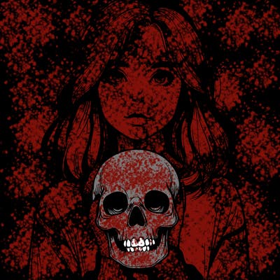 realistic girl holding a skull