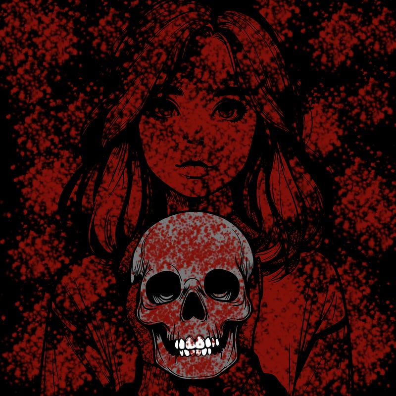 realistic girl holding a skull