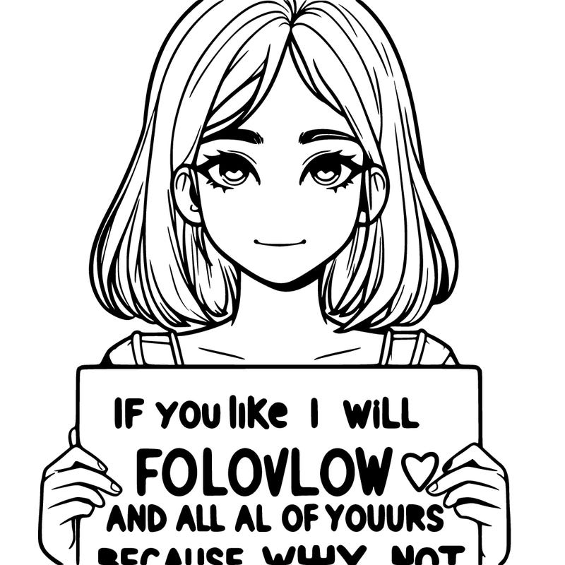 a realistic girl holding a sign saying if you like i will follow and like all of yours because why not?