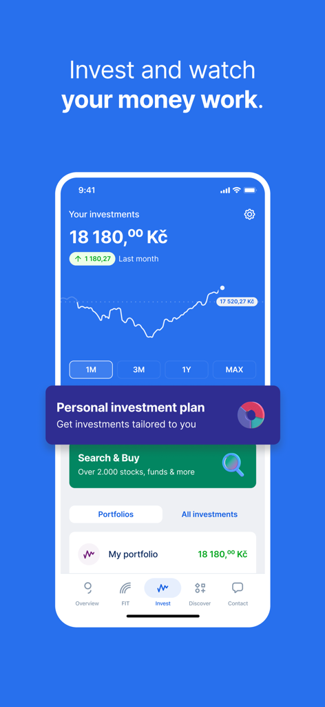 George Česko - Investment dashboard in the George Cesko mobile banking app showing portfolio performance