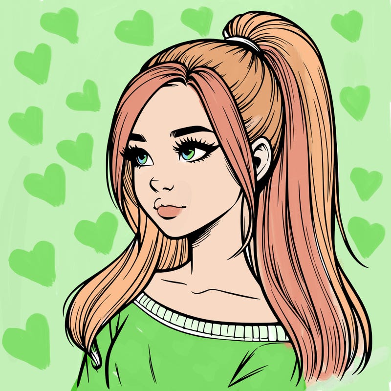 realistic girl with a high ponytail