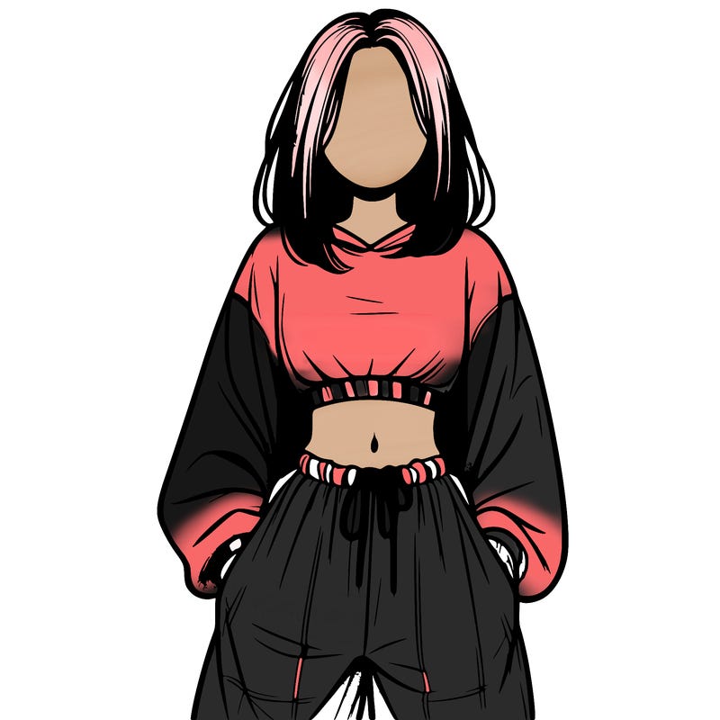 realistic girl faceless with baggy pants and a crop top