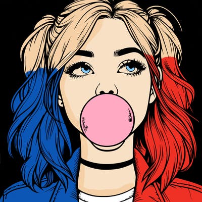 realististic girl blowing bubble -gum