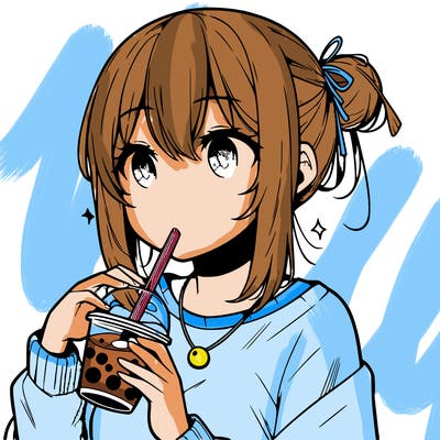 manga character drinking boba