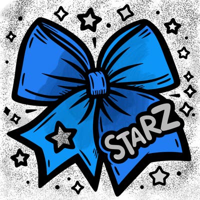cheer bow with the word “starz” on it