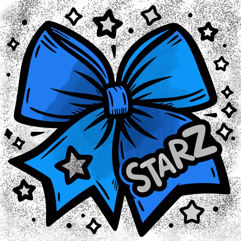 cheer bow with the word “starz” on it