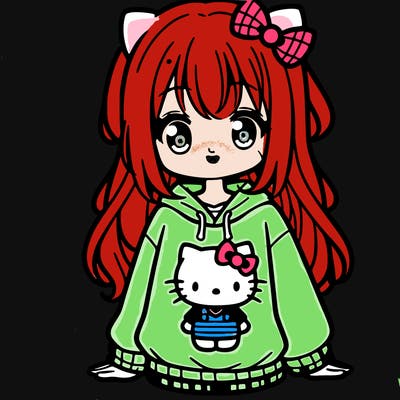 cute anime girl wearing a kuromi from hello kitty sweatshirt