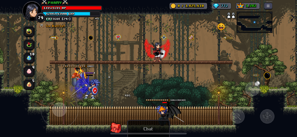 Batalla multijugador en tiempo real en GoBattle.io con personajes pixel art de 8 bits en un nivel de bosque