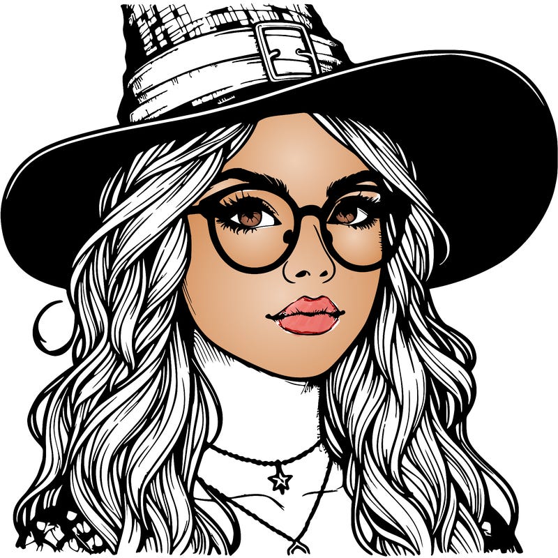 a witch with glasses realistic