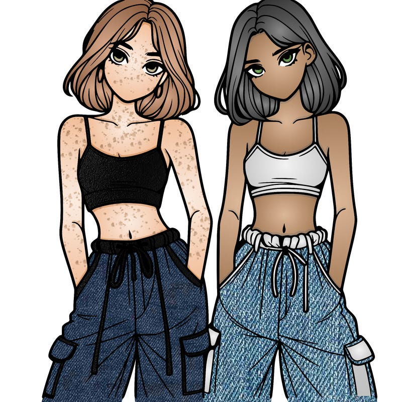 two girls with crop top with baggy pants
