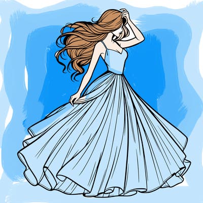 realistic woman with dress flowing in the wind