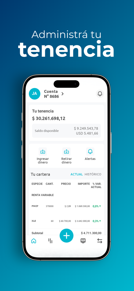 Rava Bursátil - Interface of Rava Bursatil app displaying account holdings and investment portfolio