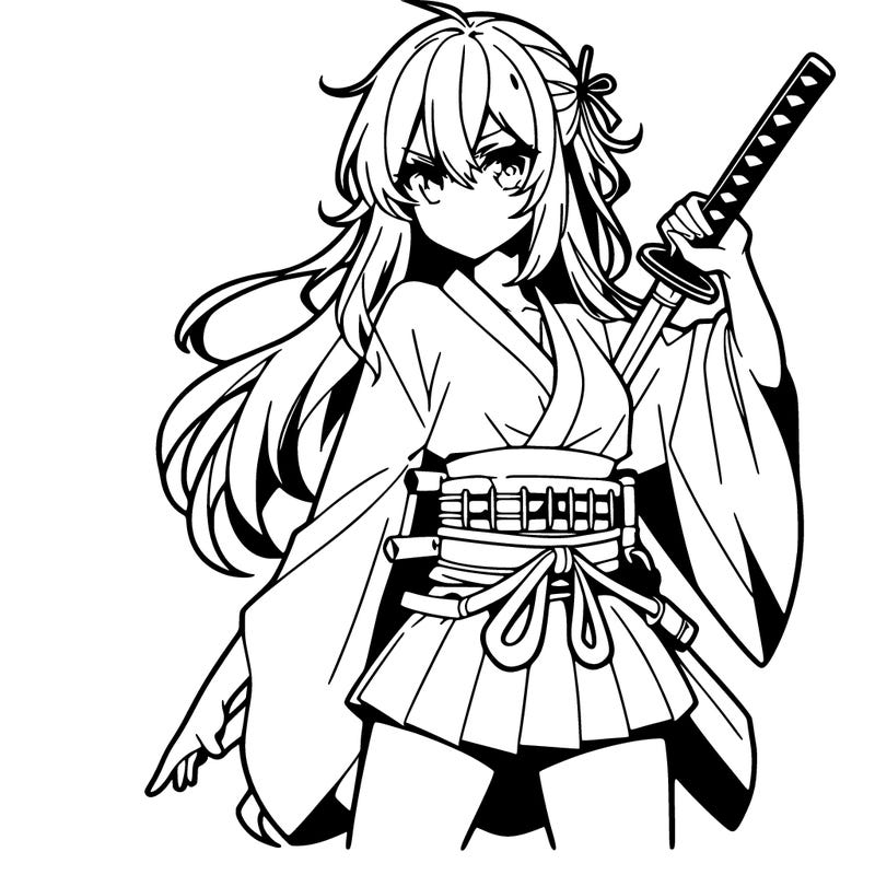 anime girl with sword and cool pose