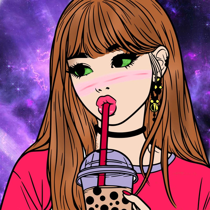 aesthetic realistic girl drinking boba