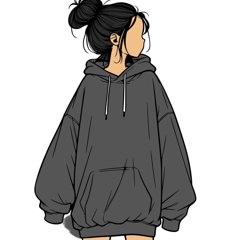 realistic girl with a oversized sweatshirt on and a bun