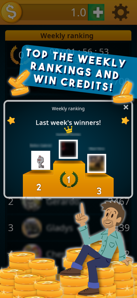 Truco Uruguayo - Weekly ranking leaderboard for Truco Uruguayo showing the top three winners on a podium