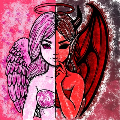 realistic angel half demon