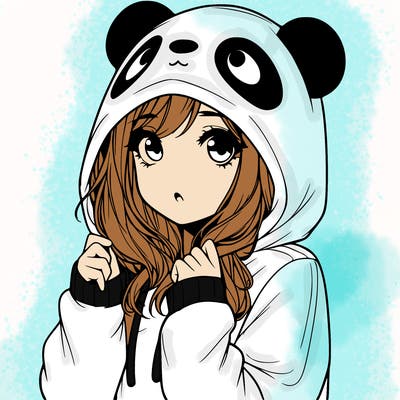 realistic girl in panda hoodie