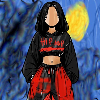 realistic girl faceless with baggy pants and a crop top