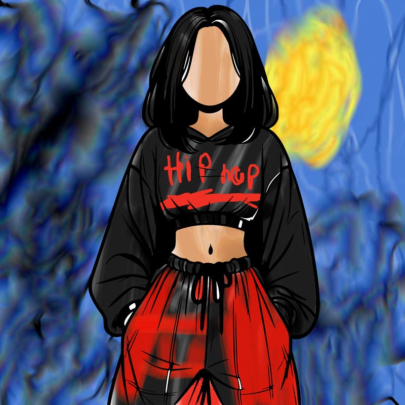 realistic girl faceless with baggy pants and a crop top