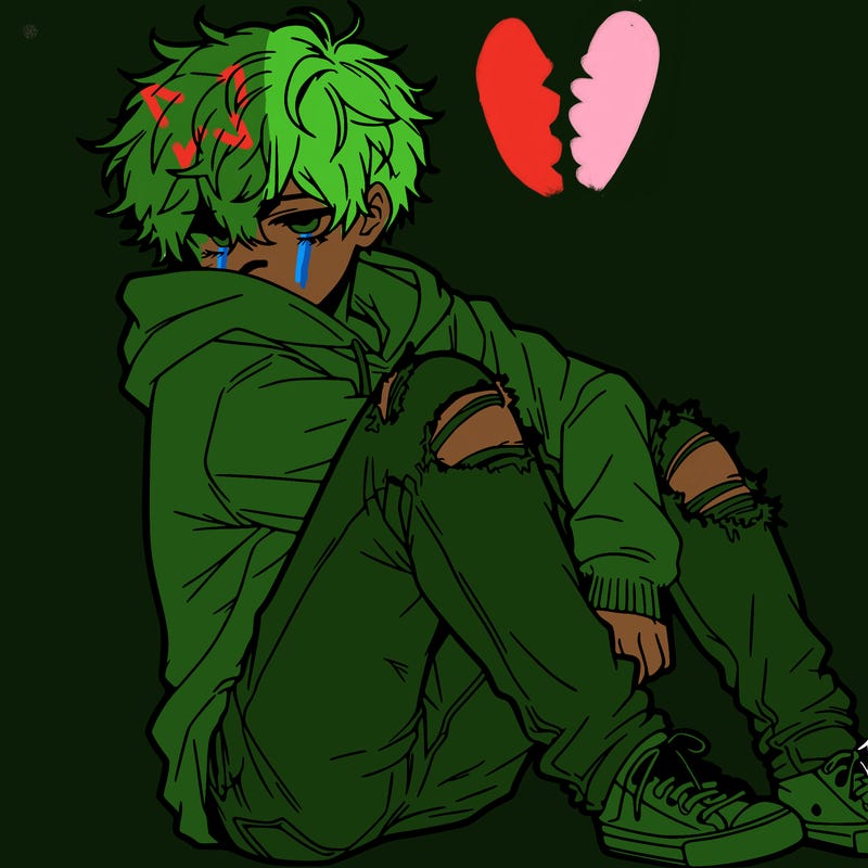 a male hoddie ripped jeans messy hair anime