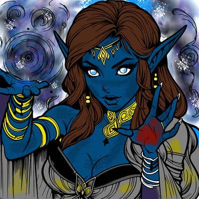 realistic scary beautiful elf sorceress casting spell